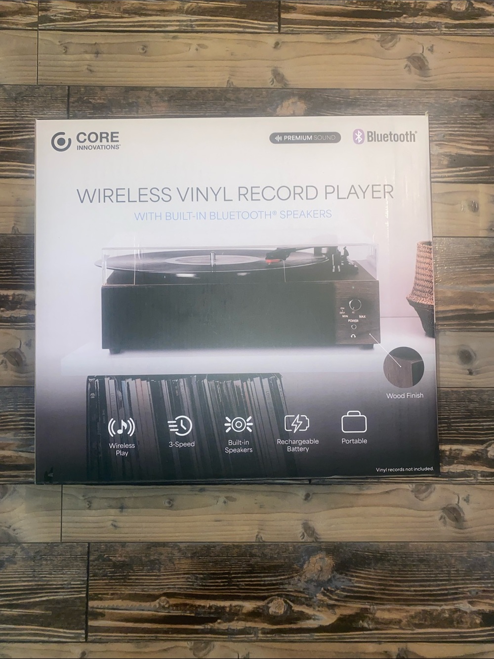 NIB Wireless Turn Table Vinyl Record Player Black with wood finish